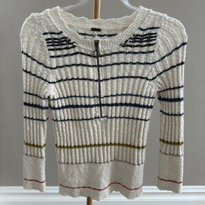 Free People Striped Ribbed Zip Neck Sweater XS Fitted Stretch Preppy Boho Knit